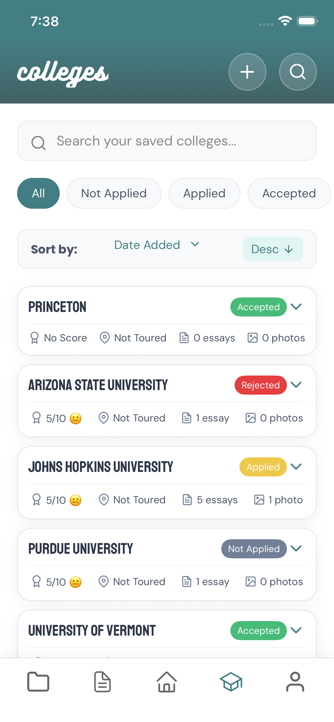 Build your list & track campus visits on mobile