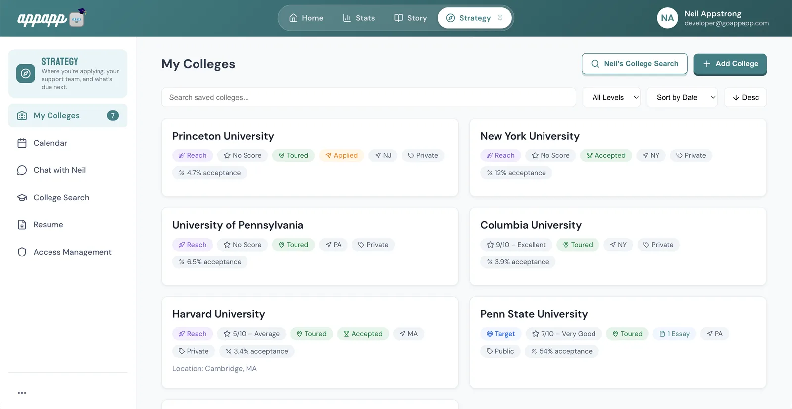 Build your college list & track every deadline. on web